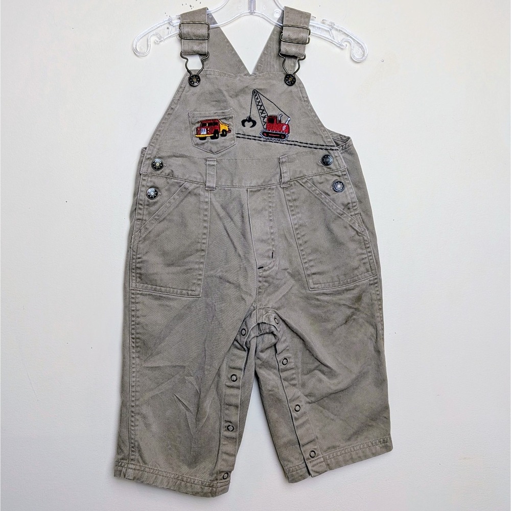 Buster Brown Vintage Construction Vehicles Y2K Khaki‎ Overalls 18 Months